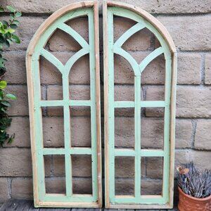 Arch Wood Frame Distress Shabby Chic Wall Barito Green Set of 2, 36" H